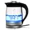 MegaChef 1.8L Cordless Glass & Stainless Steel Electric Tea Kettle with Tea Infuser